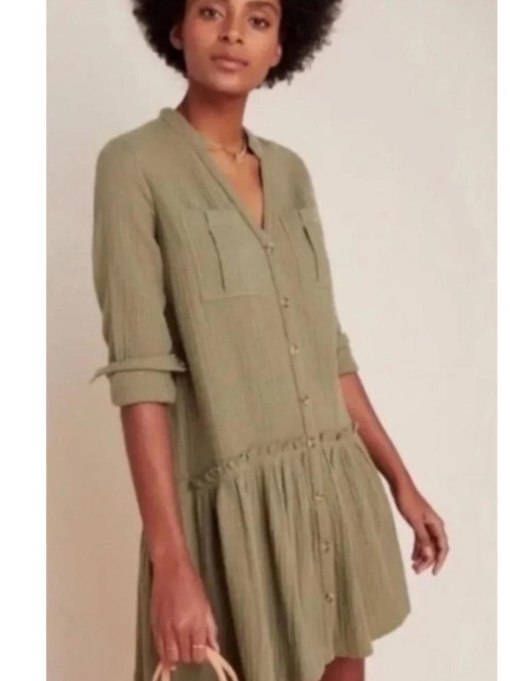 Maeve Olive Green Button-Front Mini Dress
